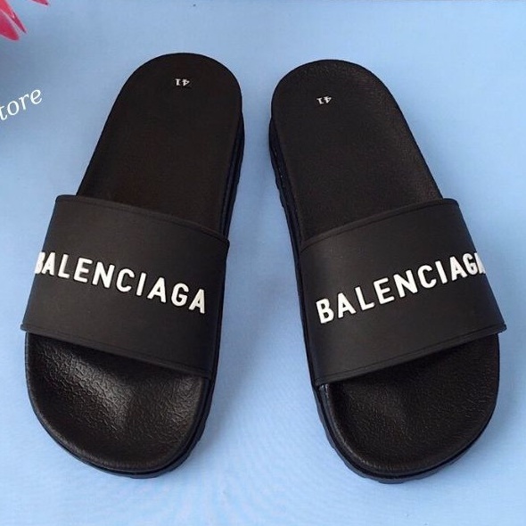 Dép Nam Quai Ngang BALENCIAGA Chữ Trắng Và Vàng [H74]- Dép BaLen VIP