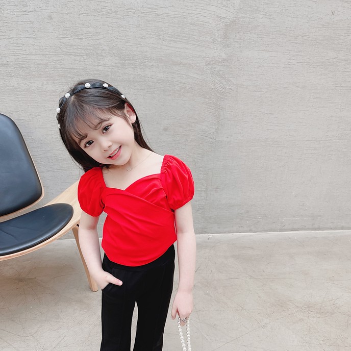 Áo kiểu tay bèo màu trơn thiết kế thời trang dành cho bé gái