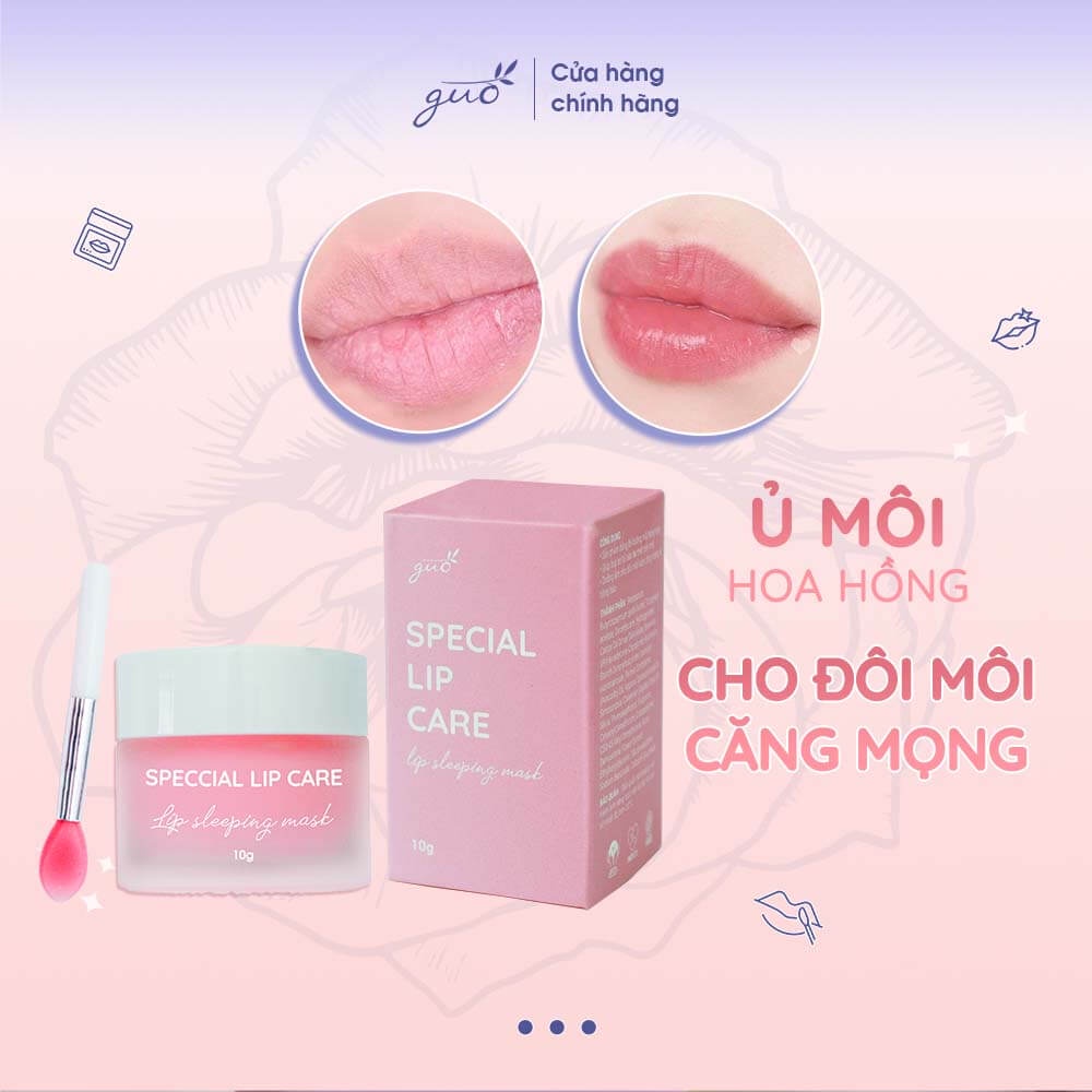 [Mã LTBAUAB9 giảm 7% đơn 99K] [Căng Mọng Hồng Môi] Mặt nạ ngủ ủ dưỡng hồng môi chiết xuất hoa hồng GUO 10gr