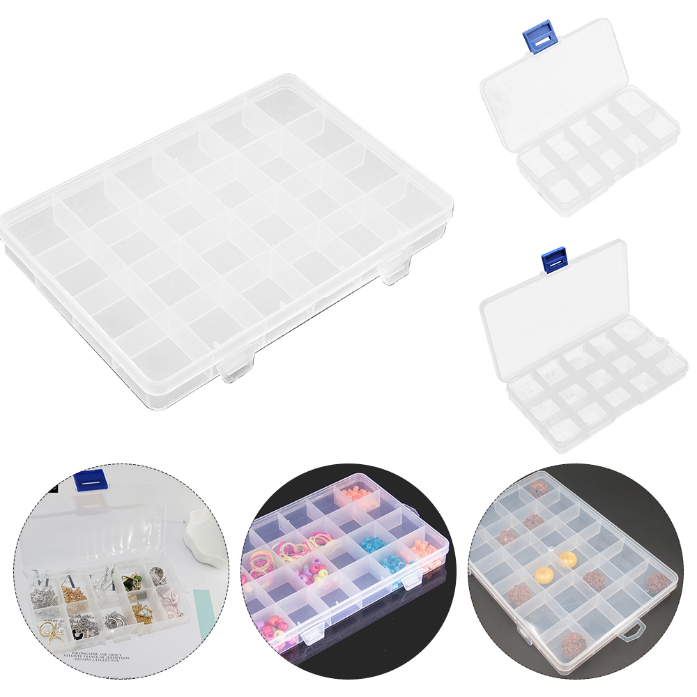 10/24 Grids Transparent Plastic Storage Box Case Multifunctional Plastic  Slot Adjustable for Pils Jewelry Beads Earring Case Organize