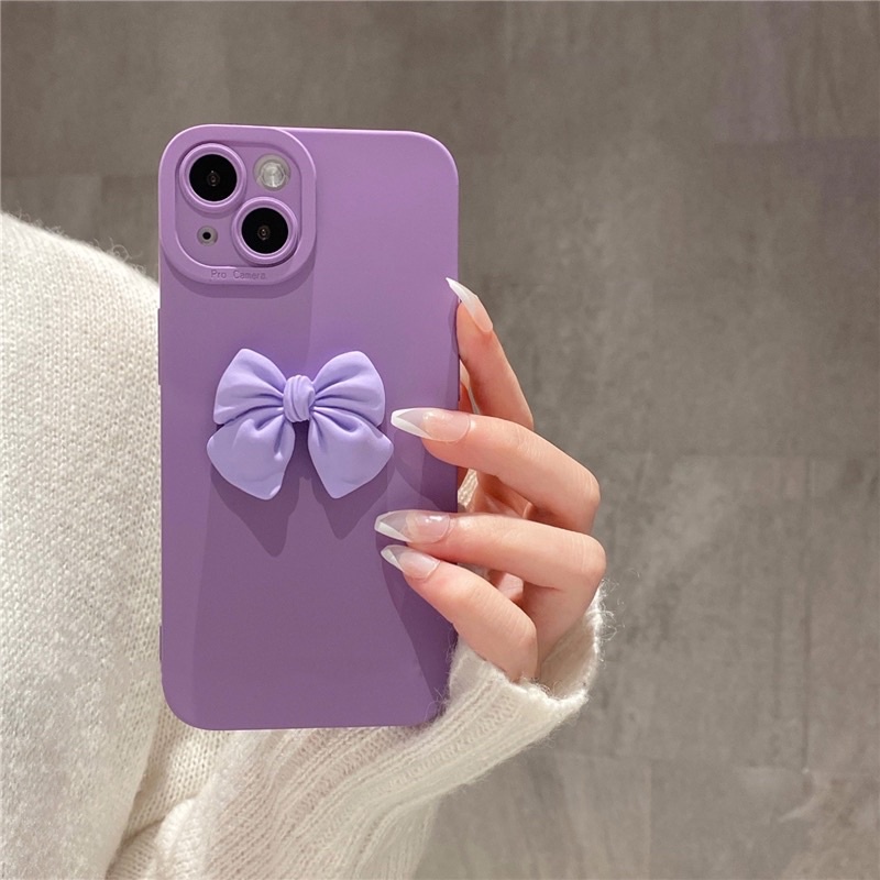 Ốp lưng ip pro camera màu tím hoạ tiết nơ tím dành cho ip 12pm 13pm 14pm 15pm - TENCASESHOP