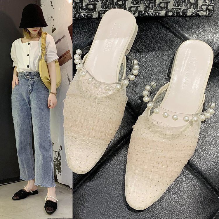 XẢ KHO (S99) Sandal mũi ren kim sa quai ngọc (mã 5566)