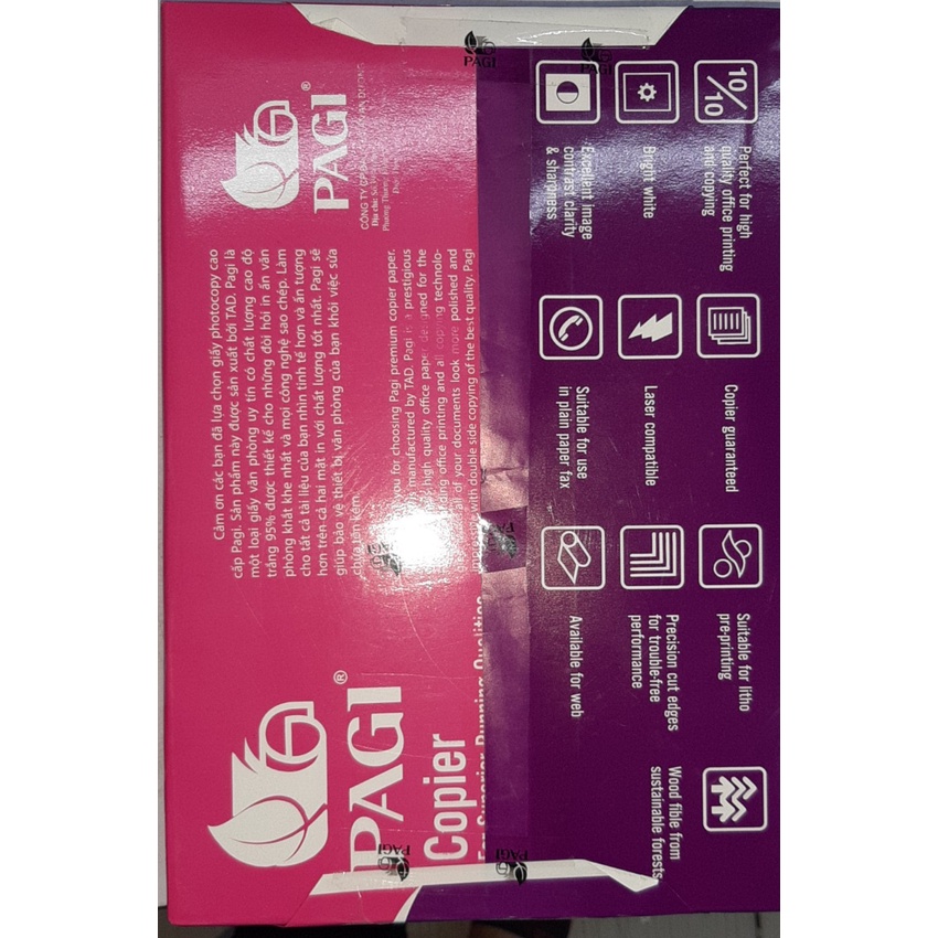 Giấy a4 Pagi định lượng 65gsm đóng gói 500 tờ/ tập- giấy bìa cứng màu A4