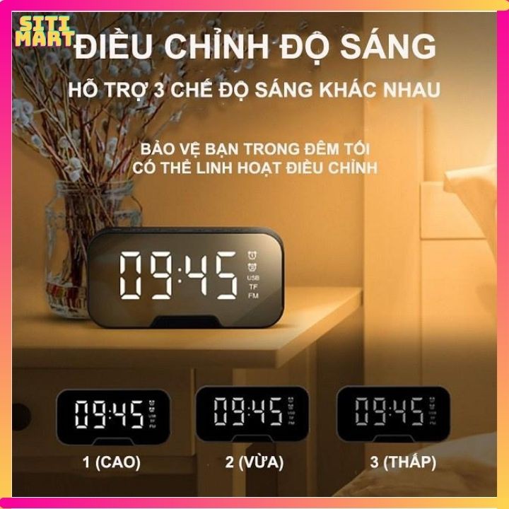 Loa Bluetooth Di Động Có Mặt Gương Tích Hợp Đồng Hồ Báo Thức, Có Khe Cắm Thẻ Nhớ