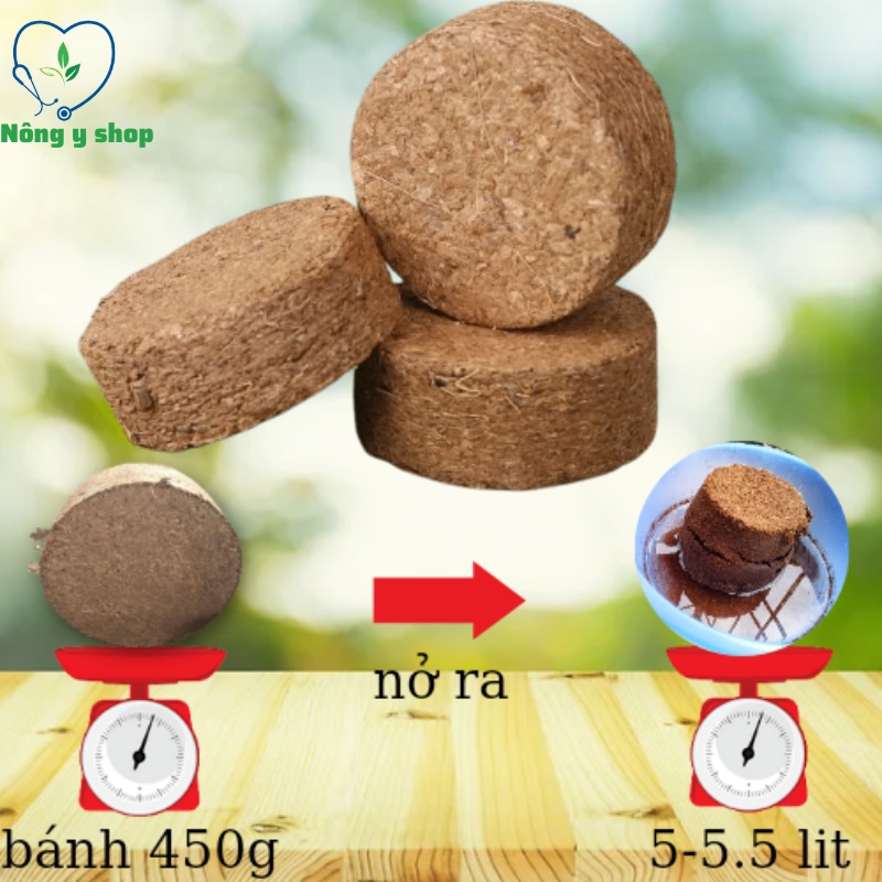 Bánh Lớn Xơ Dừa Mụn Dừa Phước Lộc Dạng Ép - 410-450g, Hữu Cơ, Giá Thể Trồng Rau Mầm, Rau Củ, Ươm hạt giống nở ra 5-5.5l