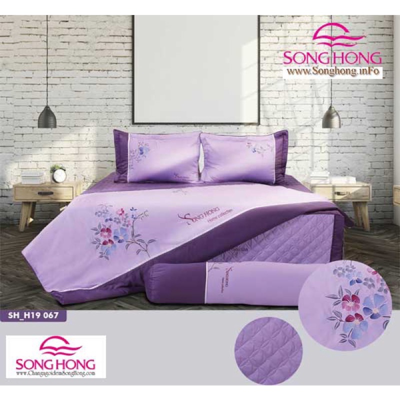 Bộ chăn ga gối Sông Hồng cao cấp 1,6x2m (bạc nếp gấp)
