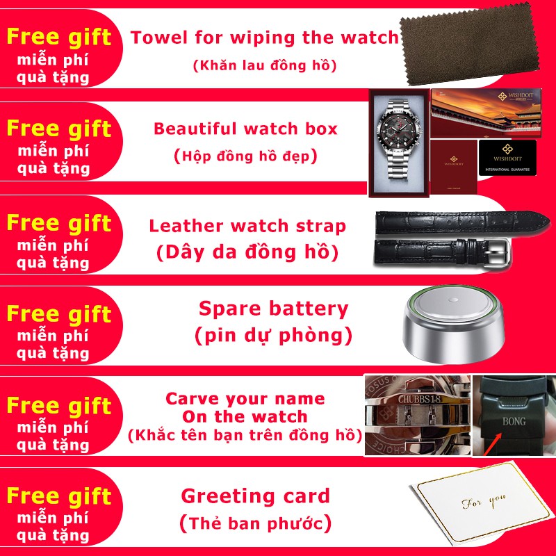 Đồng hồ thạch anh đeo tay WISHDOIT 100% chính hãng thiết kế dây da chống thấm nước có dạ quang cho nam