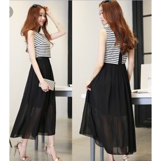 Đầm maxi phối voan sọc thời trang