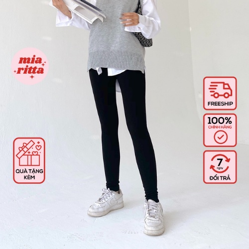 Quần legging nữ UNI đen lót lông - Quần cotton lót nỉ co giãn mặc giữ ấm tôn dáng Q319
