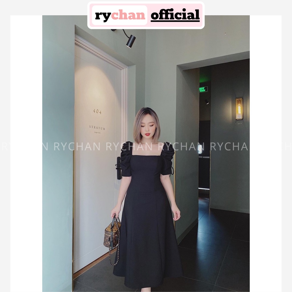 Đầm Xòe Đen Tay Rút Cổ Vuông Dáng Dài - DX860