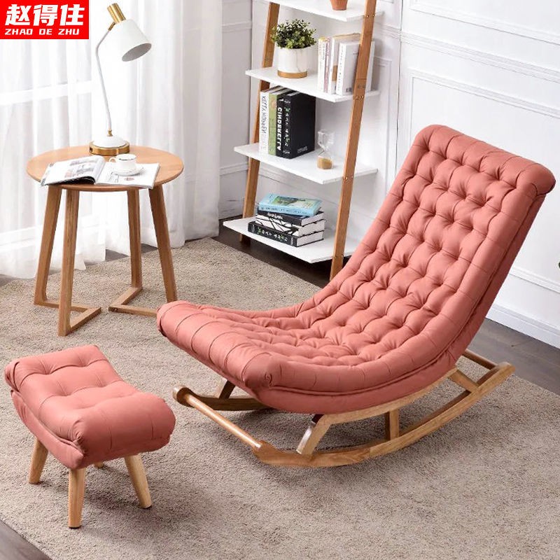 Ghế lười gia đình lưng sofa phong cách Bắc Âu bập bênh bằng gỗ tựa đơn ban công