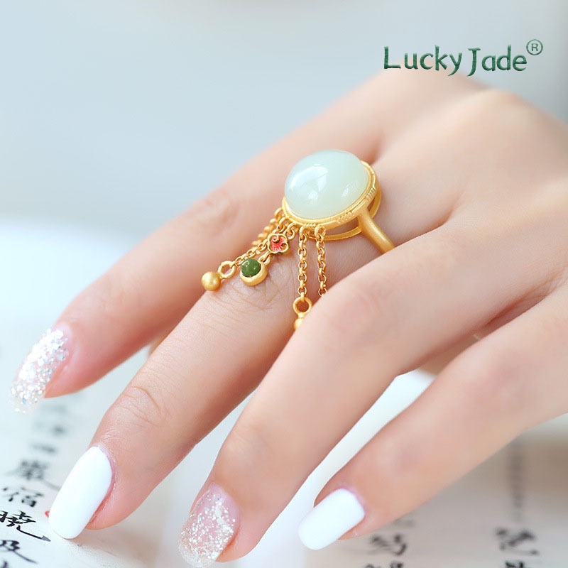 Vòng Tay Mạ Vàng 18K Đính Đá Ngọc Bích Phong Cách Trung Hoa Thời Trang