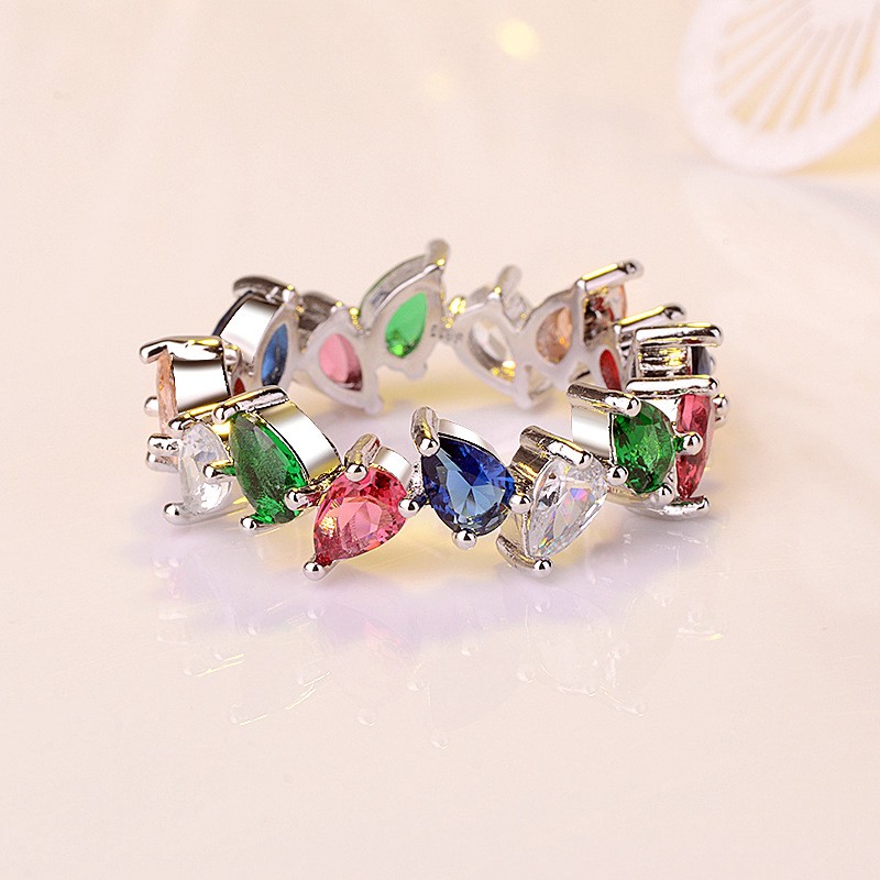 Nhẫn đeo tay kim loại đính đá màu thanh lịch cho nữ