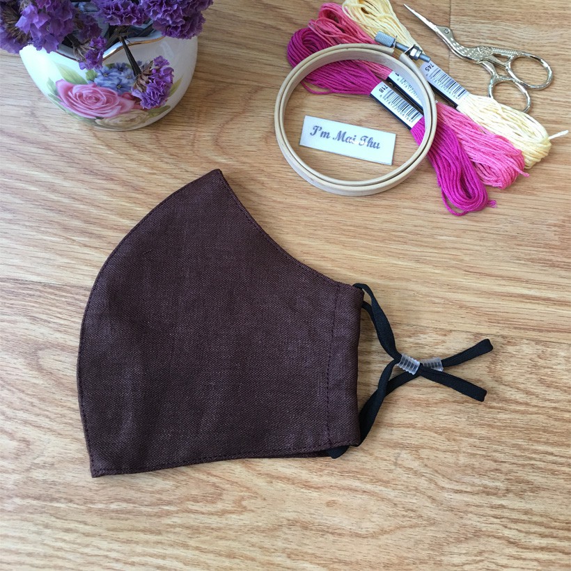 Khẩu trang thêu tay vải linen MTN5 (Hand Embroidery Mask) - I'm Mai Thu