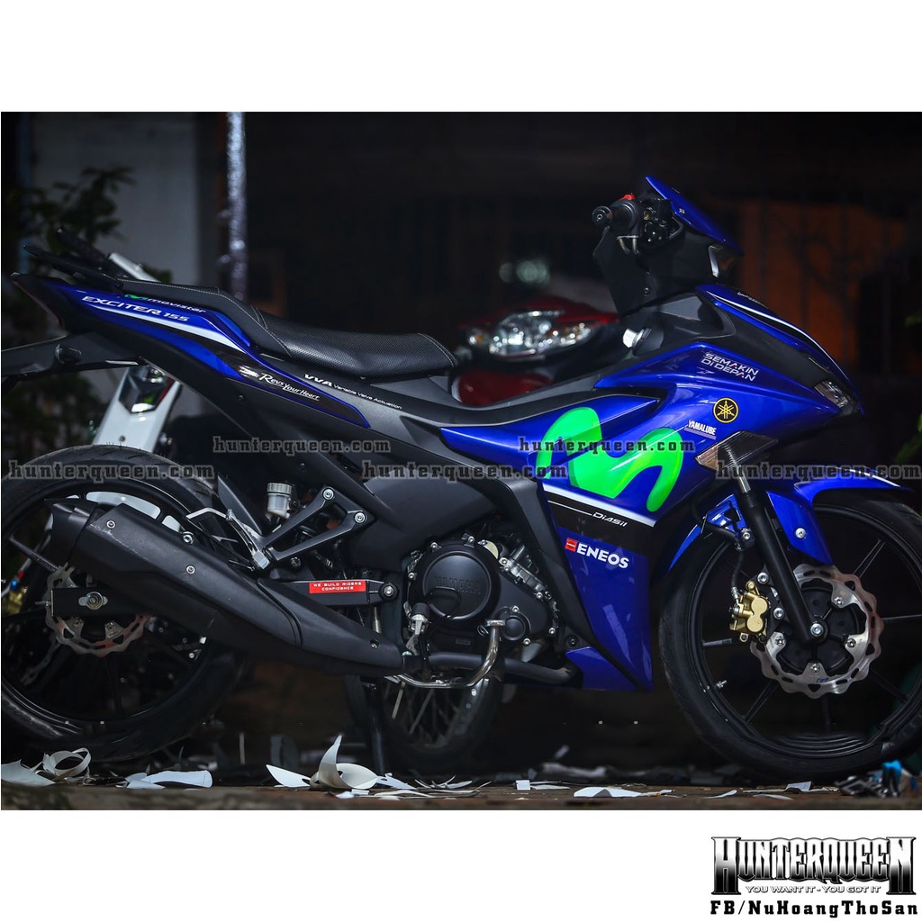 Tem rời in UV cao cấp, Movistar 3D. Dán xe Exciter 155 màu xanh GP. Kích thước chuẩn, không bay màu, độ dính cao