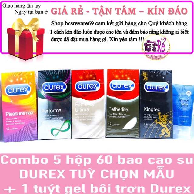 Combo 6 hộp Bao cao su Durex + 2 gel bôi trơn