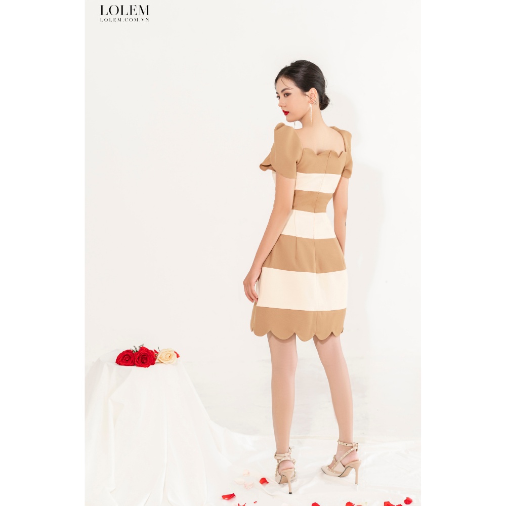 Đầm xòe chữ A vải gạo Mỹ lai lượn sóng kết hợp tay cánh tiên bồng LOLEM DX315