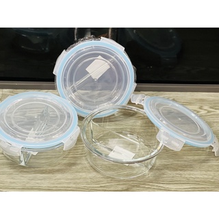 Thố thủy tinh 2 ngăn tròn 900ml, nắp có ron chống tràn