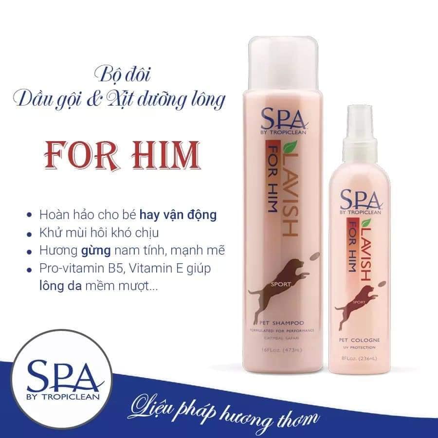 Sữa tắm dưỡng lông chó mèo For him Spa Tropiclean hương nam tính