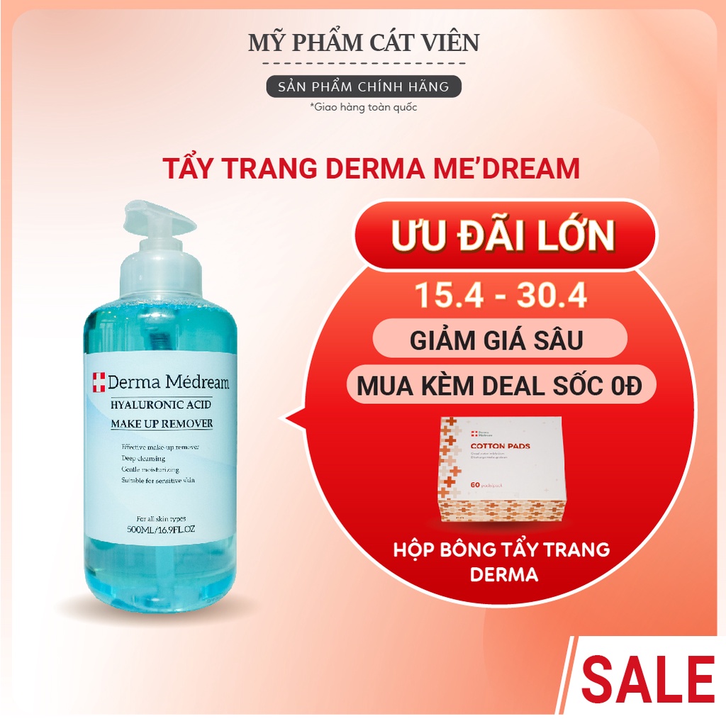 Nước tẩy trang Derma, làm sạch da, chứa HA chăm sóc da dưỡng ẩm Me'dream Thụy Sỹ thích hợp da nhạy cảm và mọi loại da