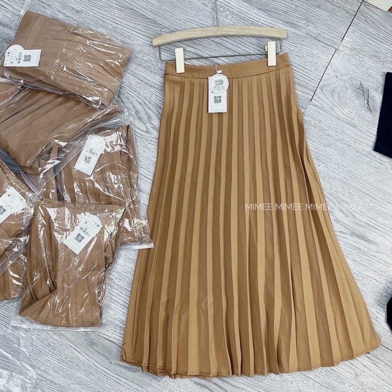 Chân váy xếp ly dài cao cấp cạp khoá 2 màu mimee | BigBuy360 - bigbuy360.vn