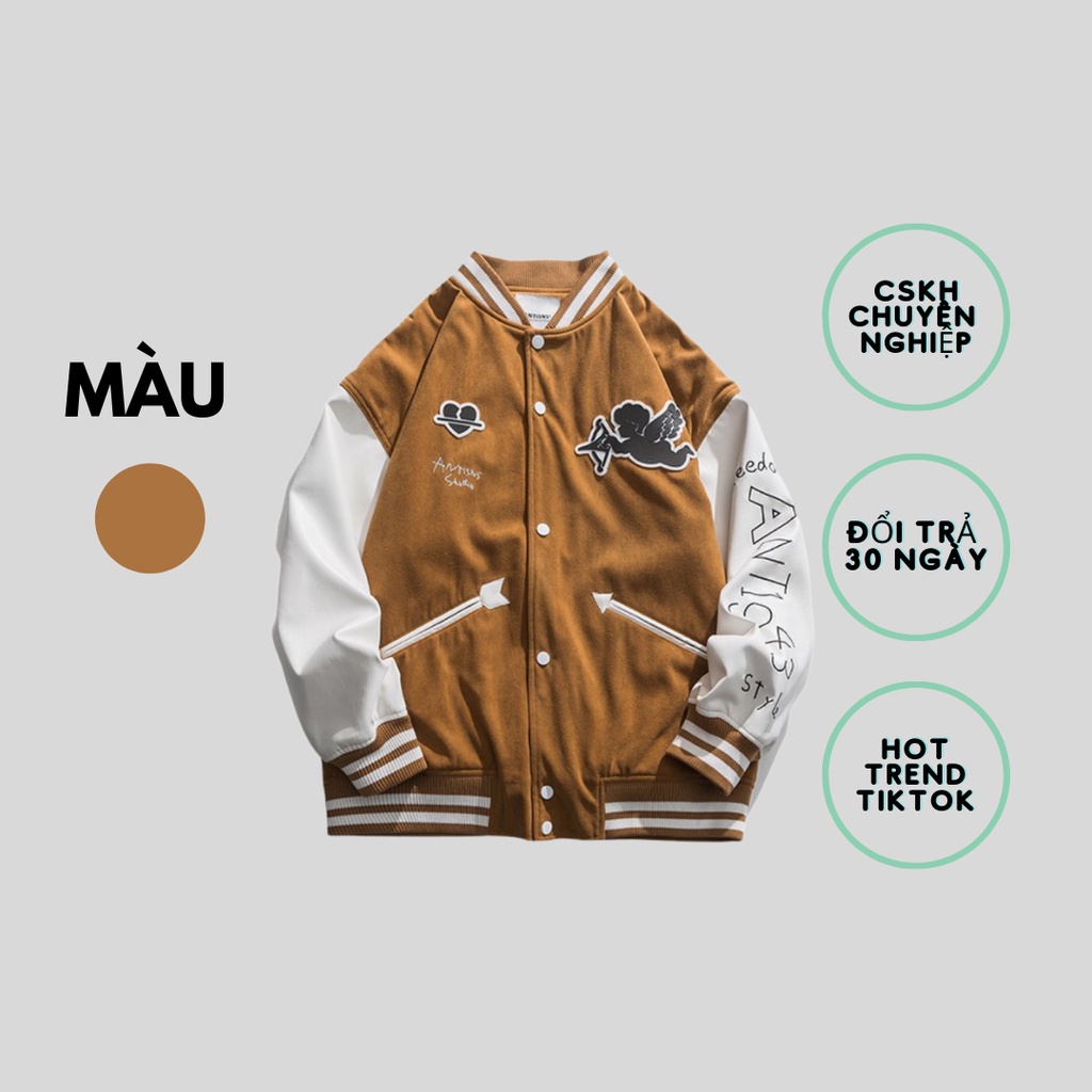 Varsity Jacket CUPID Brown Da Lộn, Form Unisex