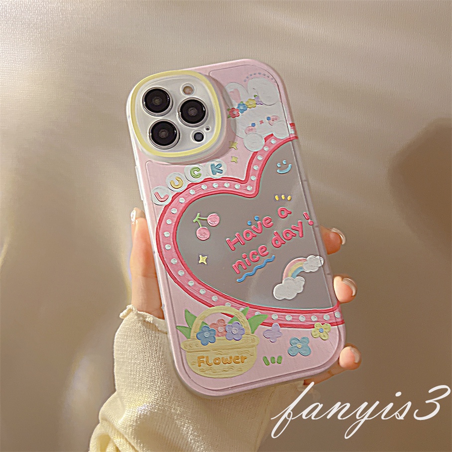 Ốp Điện Thoại Dẻo Họa Tiết Trái Tim Kiểu Graffiti Kèm Gương Cho For iPhone 13 12 11 Pro Max X XR Xs Max 7 8 Plus SE 2020