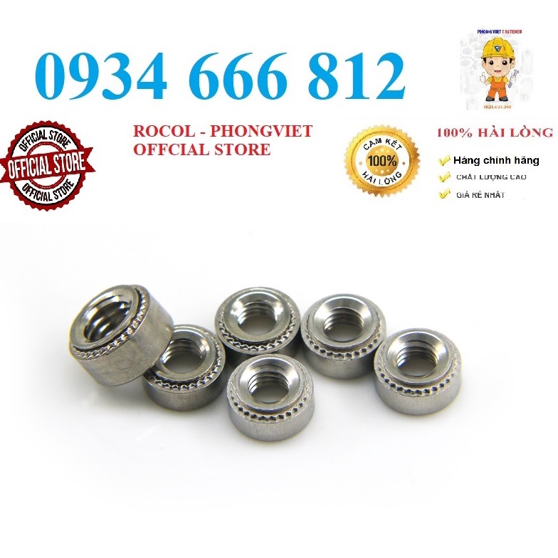 Set 10 cái M2.5-M8 Pem tán dập, đai ốc tán M2.5,M3, M4, M5,M6,M8 INOX 304