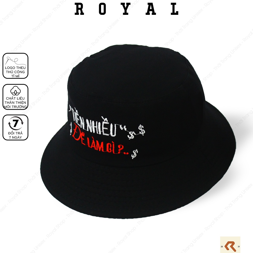 Mũ Bucket Nón Bucket Tai Bèo Nam Nữ Tiền Nhiều Để Làm Gì Đen Vải Kaki Unisex - Royal Caps
