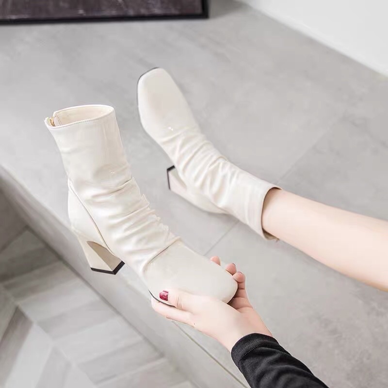 Bốt nữ cổ nhún 5 phân da mềm hàng loại 1 xuất xịn - giày boots cổ lửng khoá sau Cao Cấp