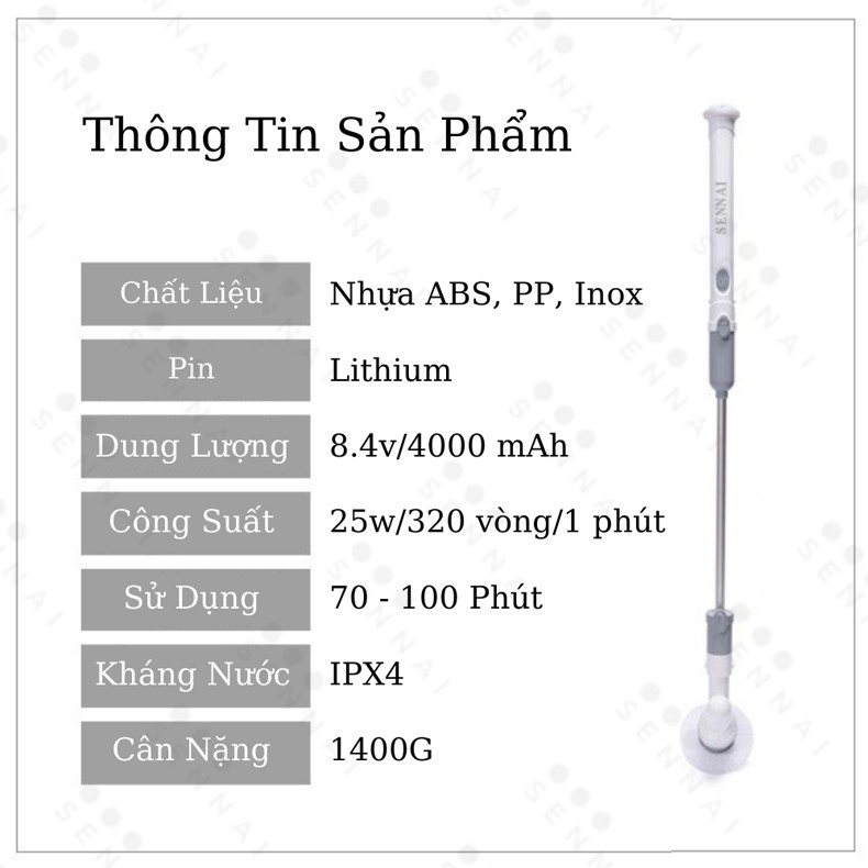Chổi Cọ Nhà Vệ Sinh Bồn Cầu Toilet Không Dây Đa Năng Công Suất 25W Pin 4000mAh haochi