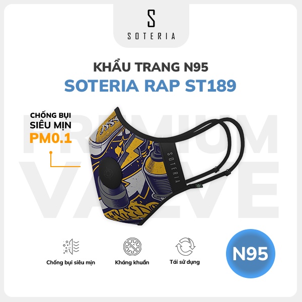 Khẩu trang thời trang SOTERIA Rap ST189 - N95 lọc hơn 99% bụi mịn 0.1 micro - Size S,M,L