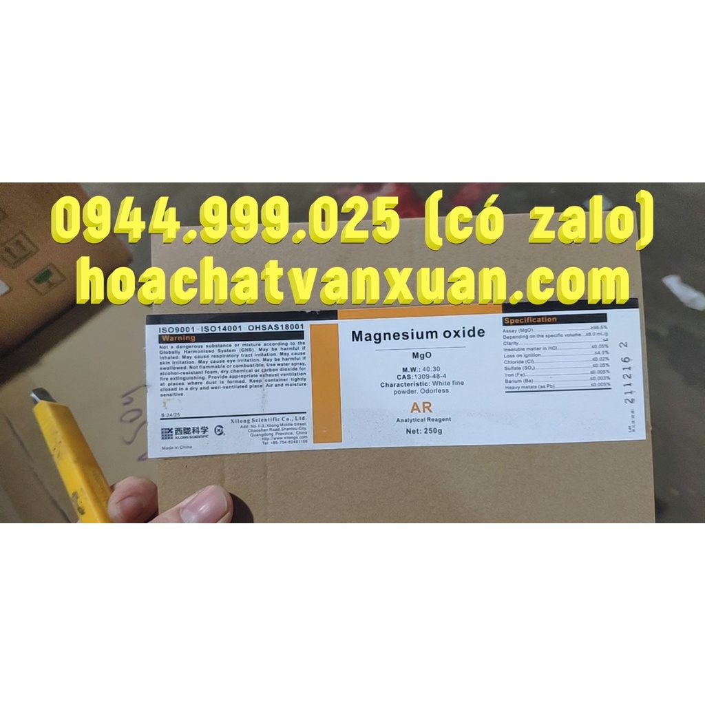 Hóa chất Magnesium oxide CAS 1309-48-4 MgO túi 250g magie oxit