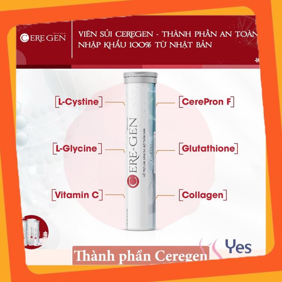 [CHÍNH HÃNG] Viên Trắng Da Ceregen Sủi Cao Cấp Công Nghệ Nhật Bản - Xóa Mờ Nám Tàn Nhang Trắng Tự Nhiên - HỘP 18 VIÊN