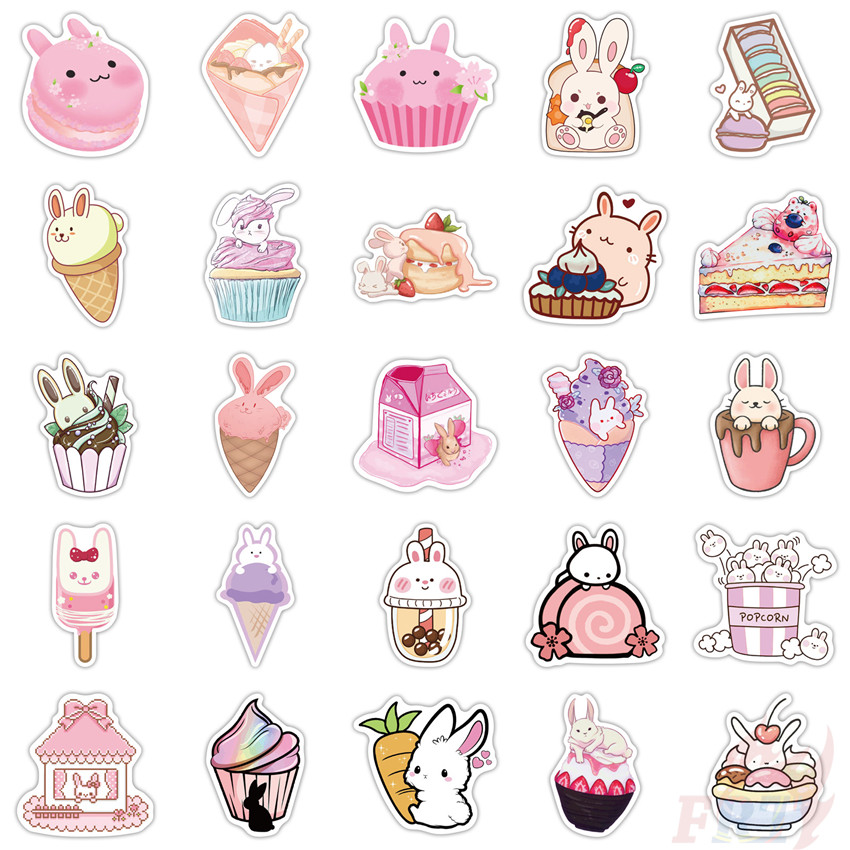Set 50 Miếng Dán Hình Thỏ Xinh Xắn Dùng Để Trang Trí