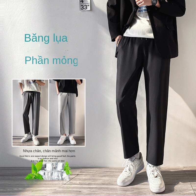 Quần dài thun lụa lạnh ống đứng rủ xuống 9 tấc cho nam