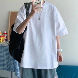 Áo thun trơn ngắn tay áo phông màu tay lỡ cơ bản dạng tee cotton đen trắng xám