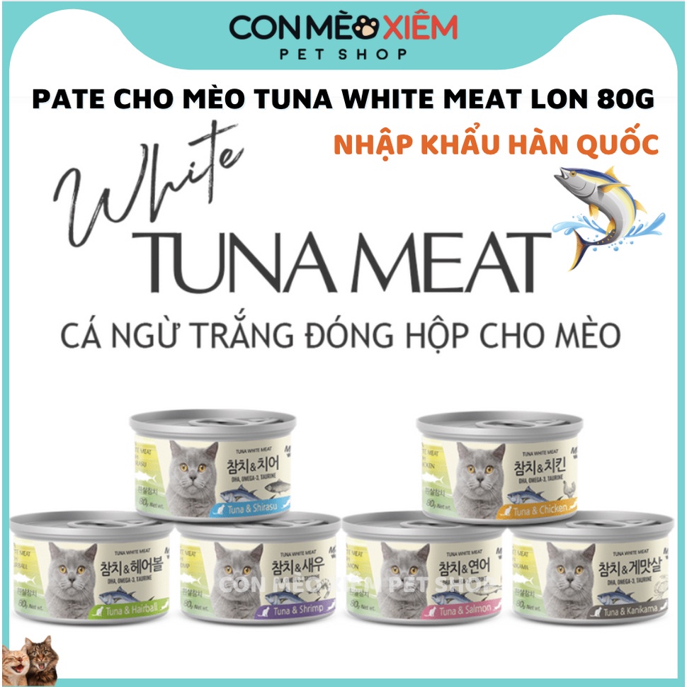 Pate cho mèo Tuna White Meat lon 80g, thức ăn Meowow Hàn Quốc tăng cân mập mèo con lớn nhỏ Con Mèo Xiêm