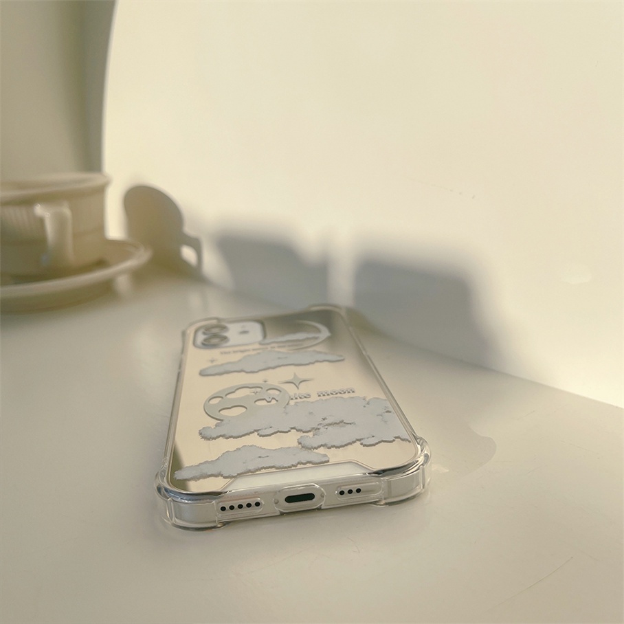 For iPhone 13 12 11 Pro Max XS Max XR X XS 8 7 Plus SE 2020 Ốp Điện Thoại Mềm Có Gương Soi Họa Tiết Đám Mây/Mặt Trăng Cho