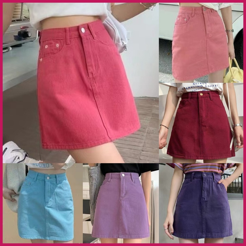 💗💜💙Chân váy jean Ngắn Lưng Cao 8 Màu Hồng Đỏ Hoa Hồng Mới Cho Nữ