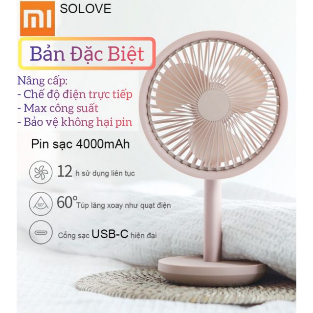 Quạt mini để bàn Xiaomi Solove F5, pin sạc 4000mah dùng liên tục 12h, Quạt sạc tích điện quay trái phải