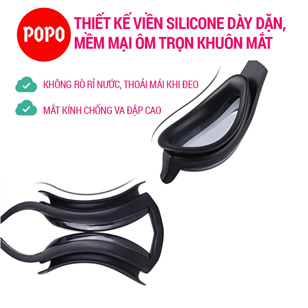 Kính bơi người lớn chống tia UV POPO cho nam nữ kiểu dáng hiệu đại cản sương mờ, tầm nhìn rộng