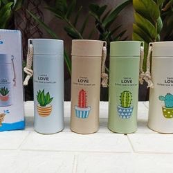 Bình nước in hình xương rồng nhiều màu 400ml cute