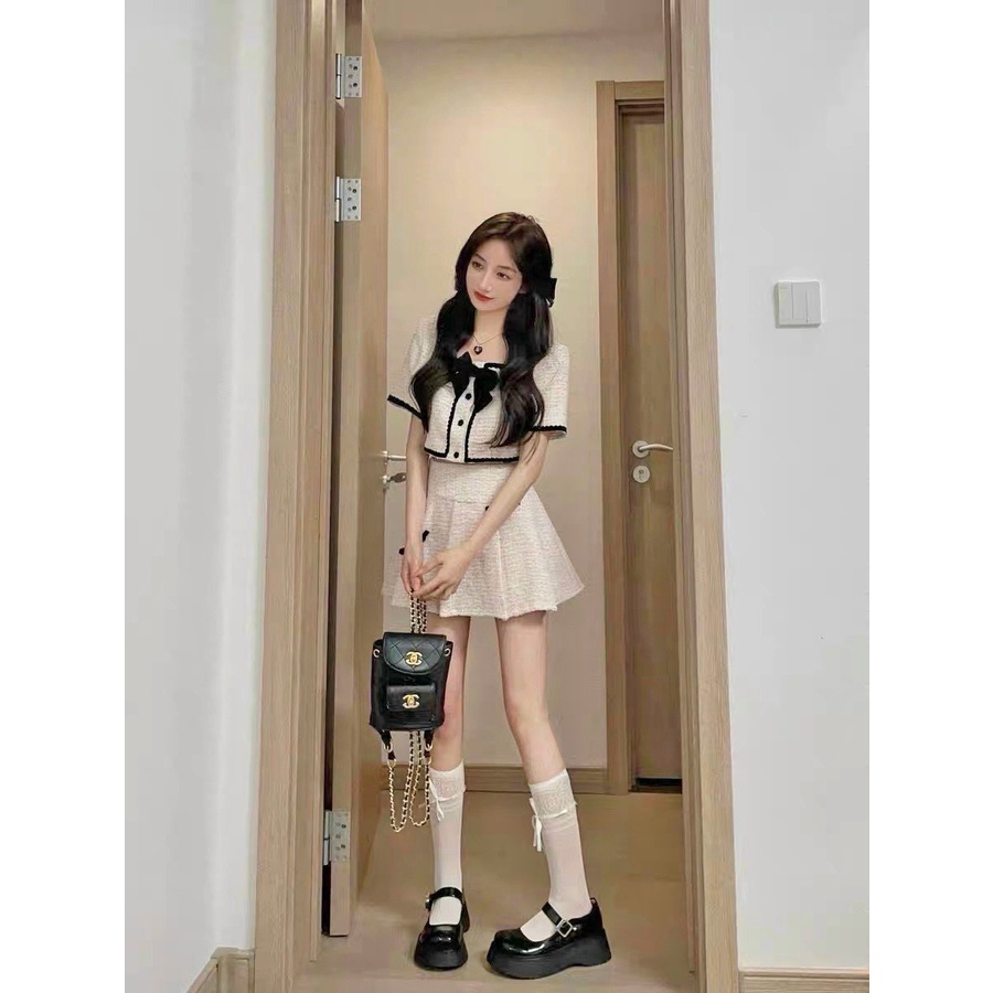Set dạ nữ tiểu thư áo vest thích hợp thời tiết thu đông,set dạo phố cá tính năng động