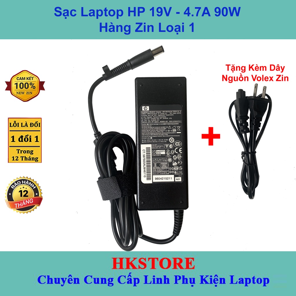 Sạc Laptop Hp 19V-4.74A 90W Đầu Kim Hp Dv4 Dv5 Dv6 2510p 2710p 6510 6530 6710 6910 8460 8560p 8570p 8470 8510 8710 Cq43