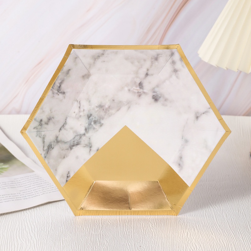 Set 20 Đĩa Giấy Lục Giác Màu Đồng Dùng Một Lần Phong Cách Bắc Âu