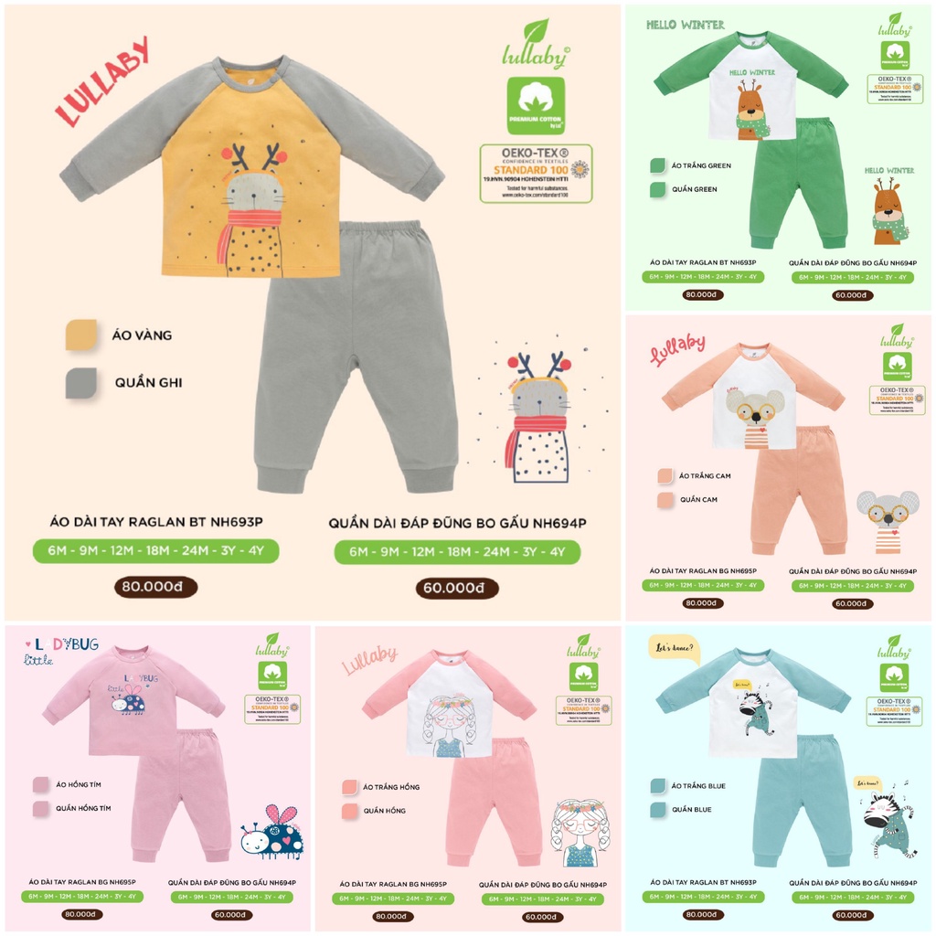 Bộ raglan dài tay bo ống Lullaby cho bé NH451M