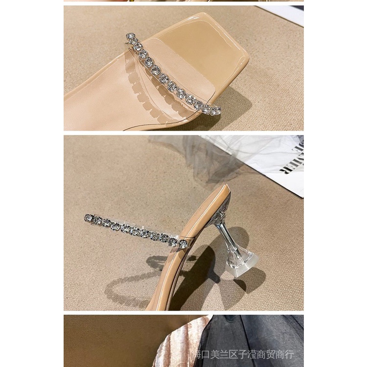 New stock internet celebrity style rhinestone with sandals for external wear Spring/Summer 2023 French crystal fashion transparent high heels