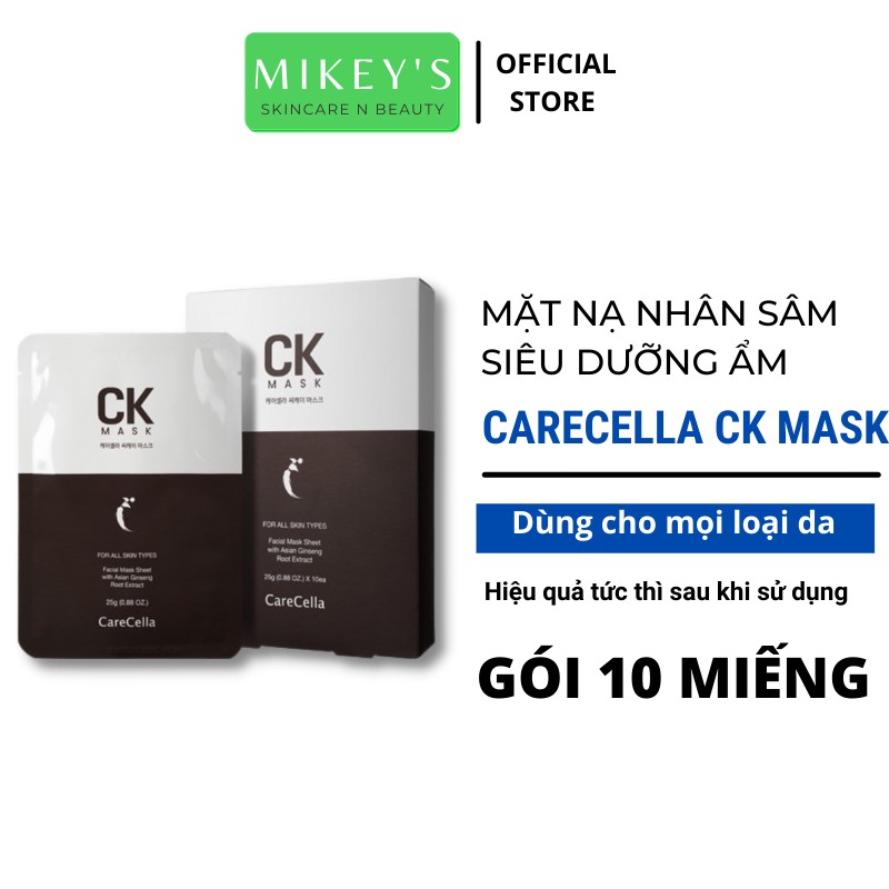 Mặt nạ Nhân Sâm dưỡng trắng da Hàn Quốc Carecella se khít lỗ chân lông, mờ nám tàn nhang Mikeybeauty92 (10 miếng)