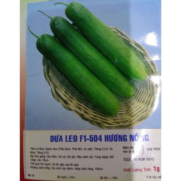 Hạt giống dưa leo F1 HN-504 trái dài ruột ít - gói 1 gram